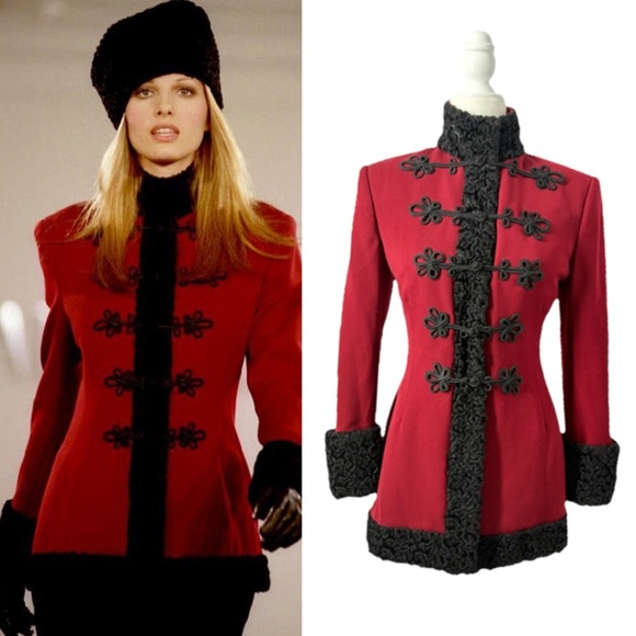 Vintage Women’s Ralph Lauren 90s Runway Jacket Wool Fur Military Officer Coat 8 - Picture 1 of 14